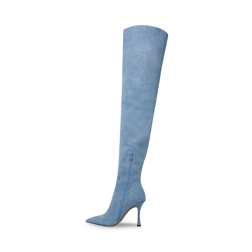 Blue Steve Madden Brittany Denim Fabric Women's Knee-high Boots | PH 6185SAF